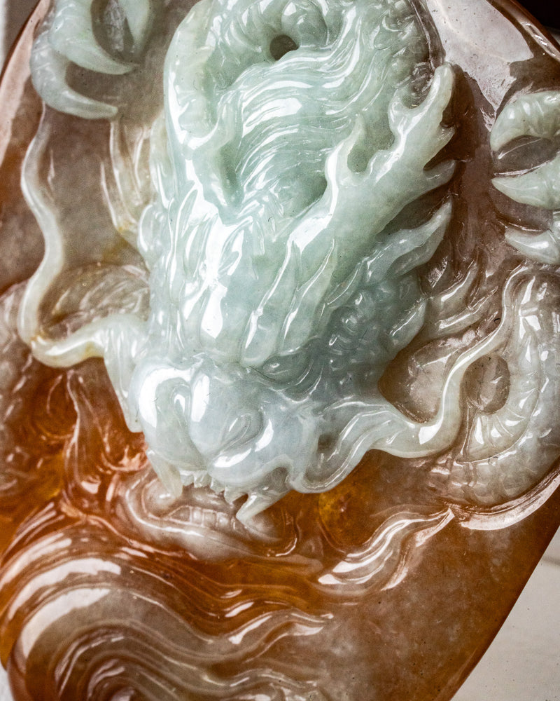 Red/White Dragon Shield Jade Pendant