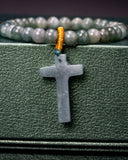 Green Cross Charm Beaded Jade Bracelet