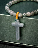 Green Cross Charm Beaded Jade Bracelet