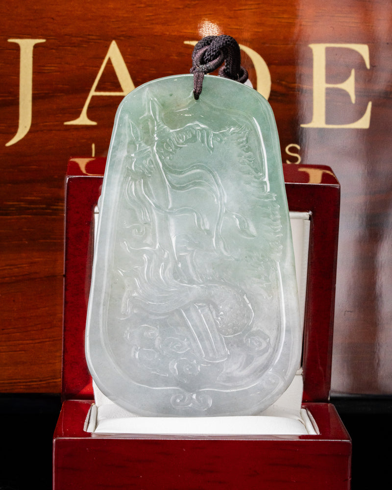 White/Green Guan Gong Lurking Dragon Two-Toned Jade Pendant