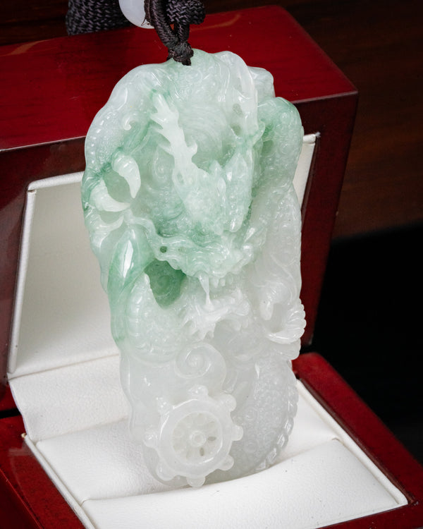 White/Green Flying Dragon Two-Toned Jade Pendant