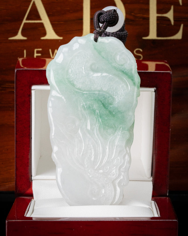 White/Green Flying Dragon Two-Toned Jade Pendant