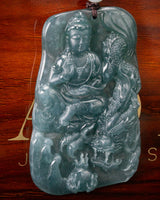 Blue Water Meditating Buddha Gliding Dragon Jade Pendant