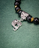 Silver Koi Fish Charm Black Bead Jade Bracelet