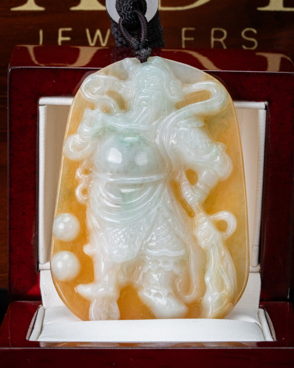 Red/White Guan gong Jade Pendant