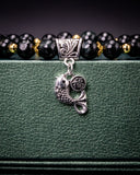 Silver Koi Fish Charm Black Bead Jade Bracelet