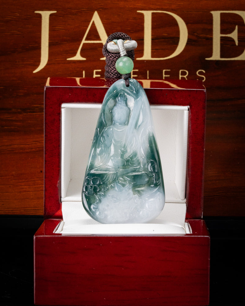 Icy Blue/White Meditating Buddha Jade Pendant
