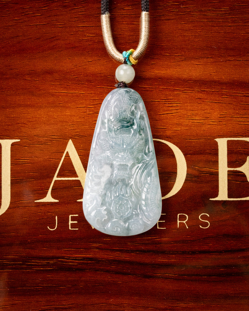 Blue/White Fierce Storm Dragon Jade Pendant