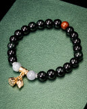 Golden Flower Acorn Black Bead Jade Bracelet