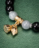 Golden Flower Acorn Black Bead Jade Bracelet
