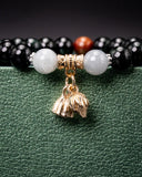 Golden Flower Acorn Black Bead Jade Bracelet