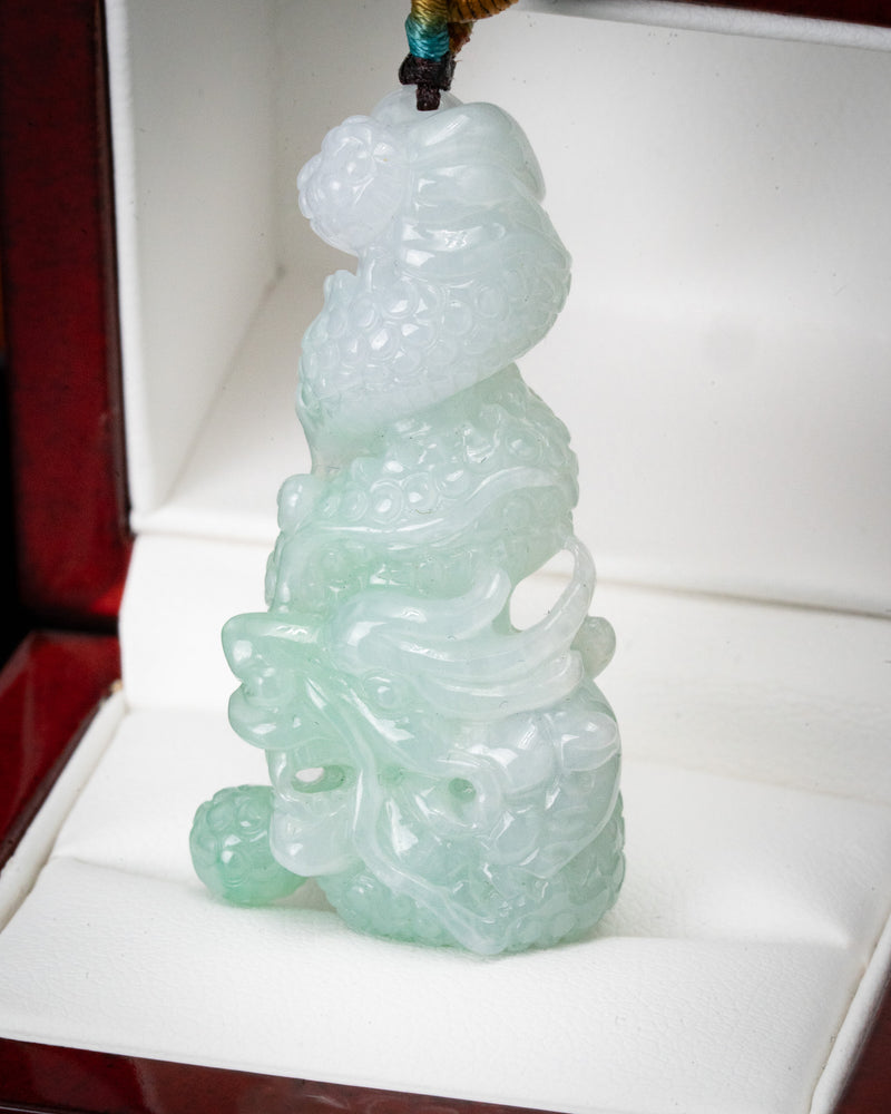 Green/White Dragon Pillar Jade Pendant