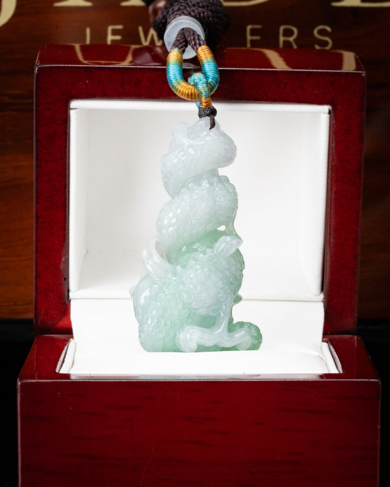 Green/White Dragon Pillar Jade Pendant