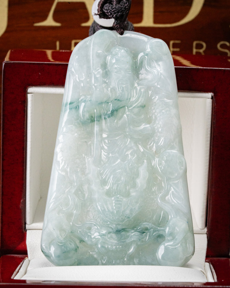 Blue/White Guan Gong Dragon Jade Pendant