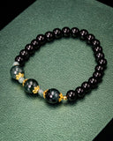 Three Green Bead Black Bead Jade Bracelet