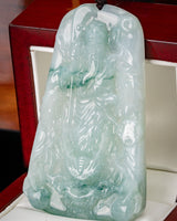 Blue/White Guan Gong Dragon Jade Pendant