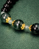Three Green Bead Black Bead Jade Bracelet