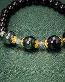 Three Green Bead Black Bead Jade Bracelet