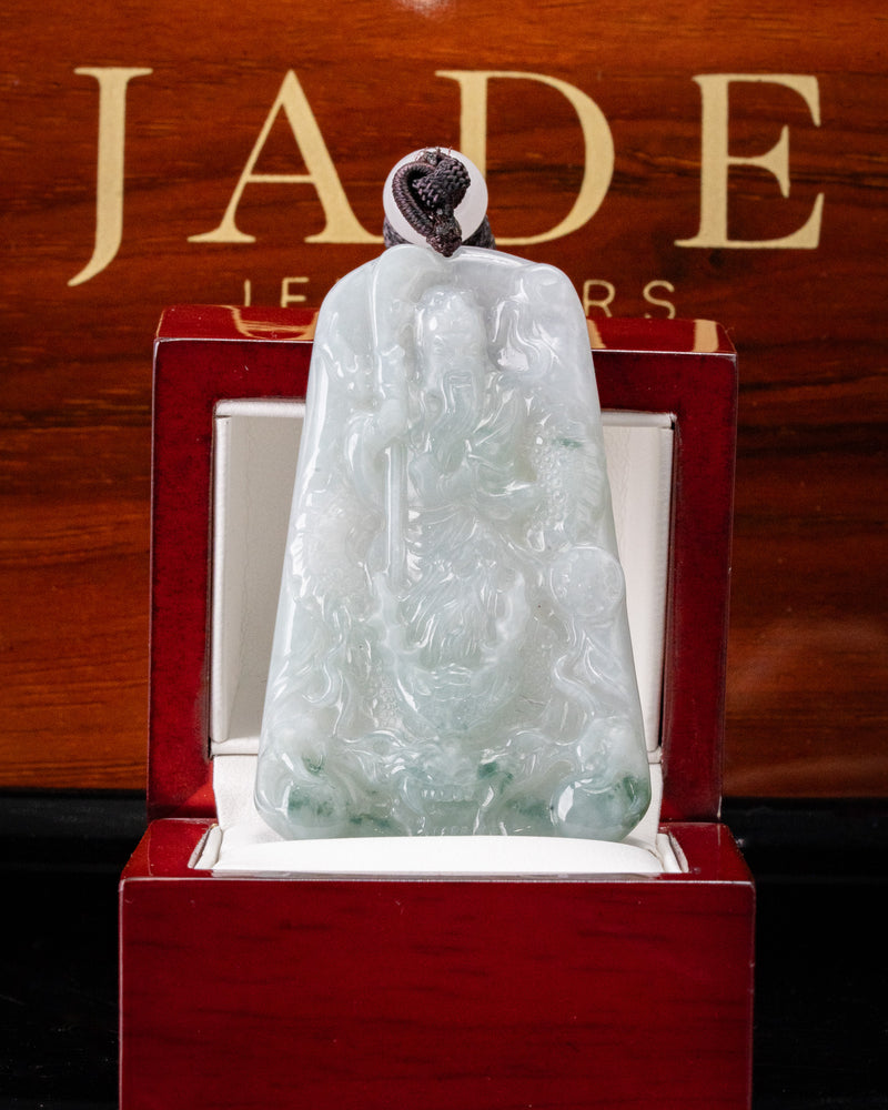 Blue/White Guan Gong Dragon Jade Pendant