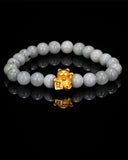 Gold Lucky Cat White Beaded Jade Bracelet
