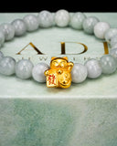 Gold Lucky Cat White Beaded Jade Bracelet
