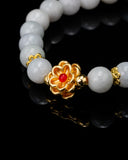 Gold Blooming Flower White Beaded Jade Bracelet