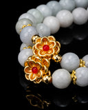 Gold Blooming Flower White Beaded Jade Bracelet