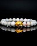 Gold Buddha Head White Beaded Jade Bracelet