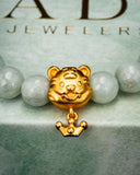 Gold Tiger Charm White Beaded Jade Bracelet