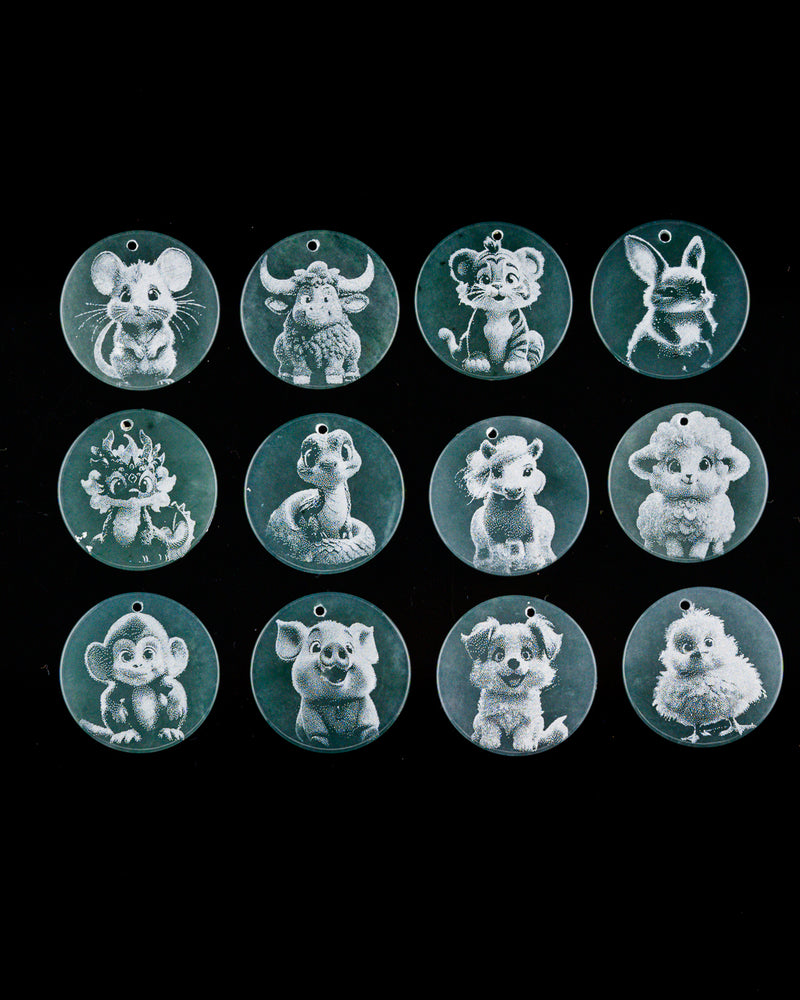 Laser Engraved Zodiac Jade Pendant Set