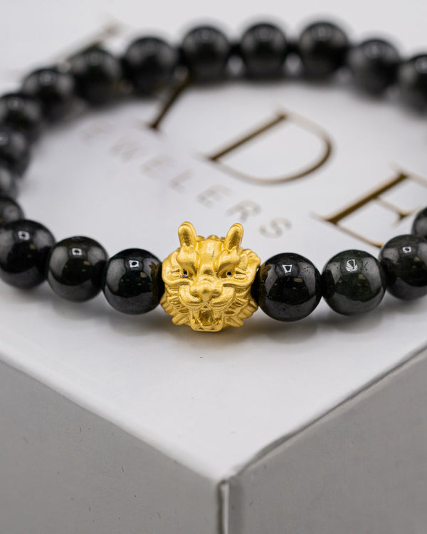 Dragon Head Beaded Black Jade Bracelet