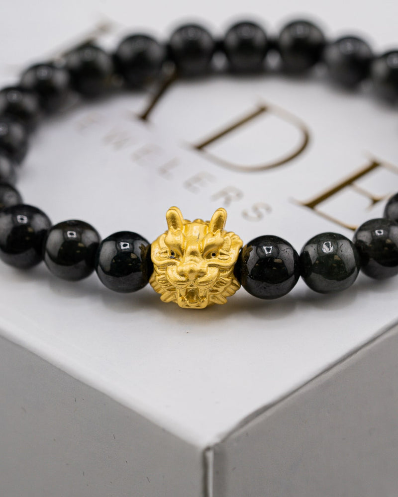 Dragon Head Beaded Black Jade Bracelet