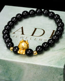 Gold Baby Lion Dancer Black Beaded Jade Bracelet