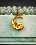 Gold Dino Crescent Moon Green Beaded Jade Bracelet