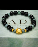 Gold Baby Lion Dancer Two-Toned Black/Green Beaded Jade Bracelet