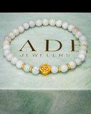 Gold Rose White Beaded Jade Bracelet