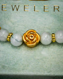 Gold Rose White Beaded Jade Bracelet