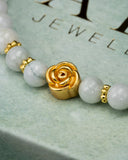 Gold Rose White Beaded Jade Bracelet