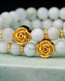 Gold Rose White Beaded Jade Bracelet