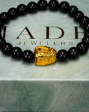 Gold Meditating Buddha Charm Black Beaded Jade Bracelet