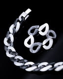 Black & White Cuban Link Jade Bracelet