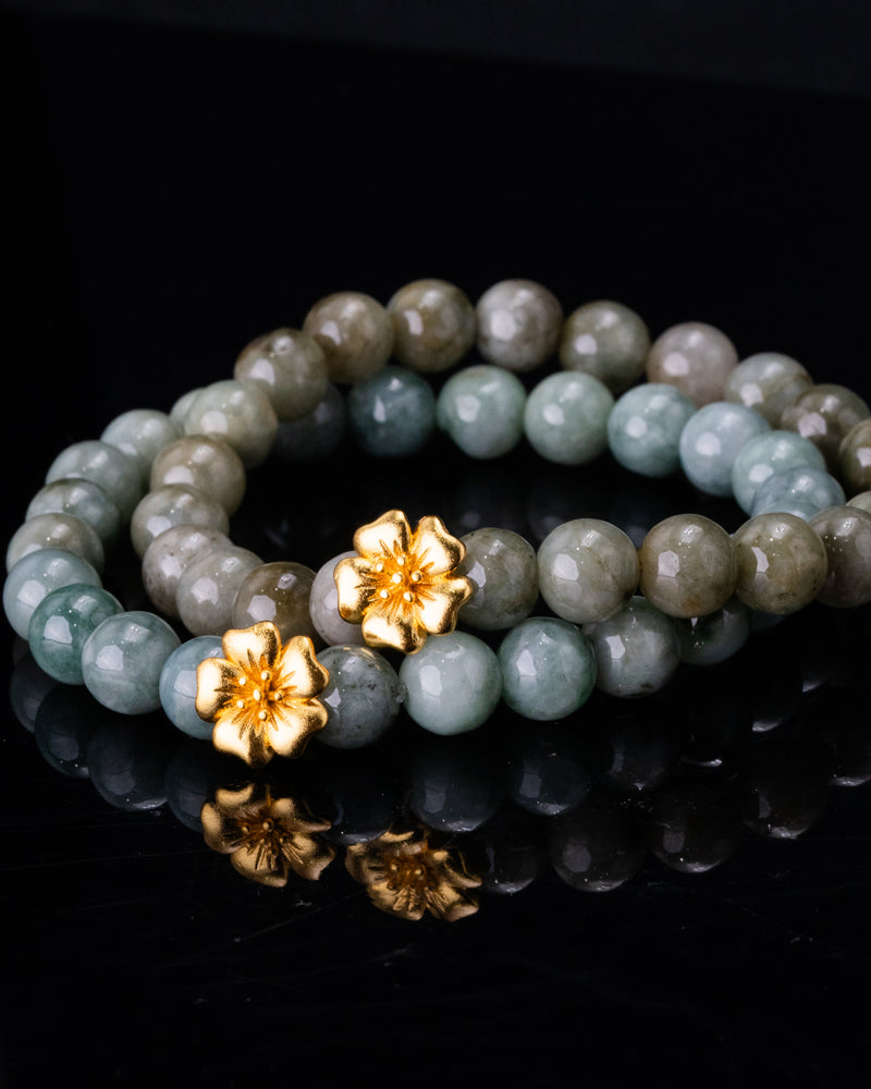 Golden Sakura Flower Jade Bracelet