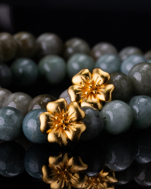 Golden Sakura Flower Jade Bracelet