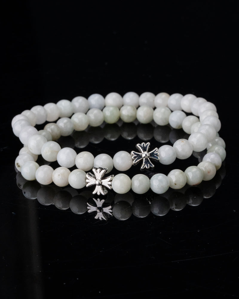 Silver Floral Cross Jade Bracelet