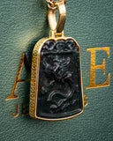 Golden Lucky Coin Wrapped Micro Phoenix Jade Pendant