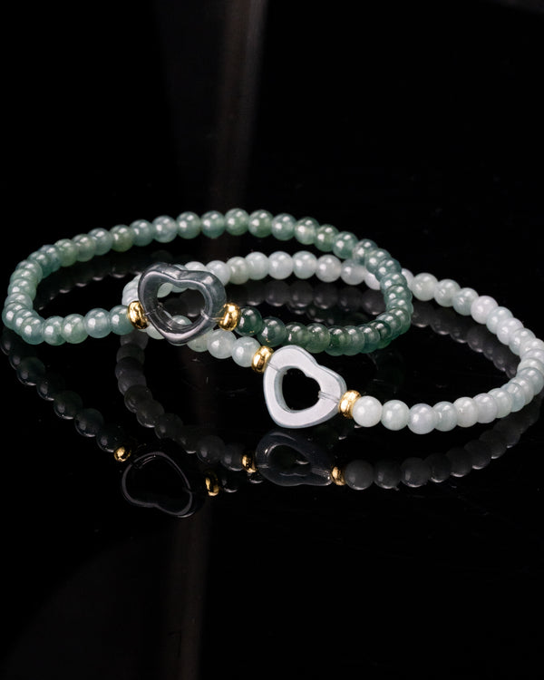 Small Beaded Heart Charm Jade Bracelet