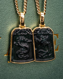 Couples set Golden Lucky Coin Border Dragon/Phoenix Pendants