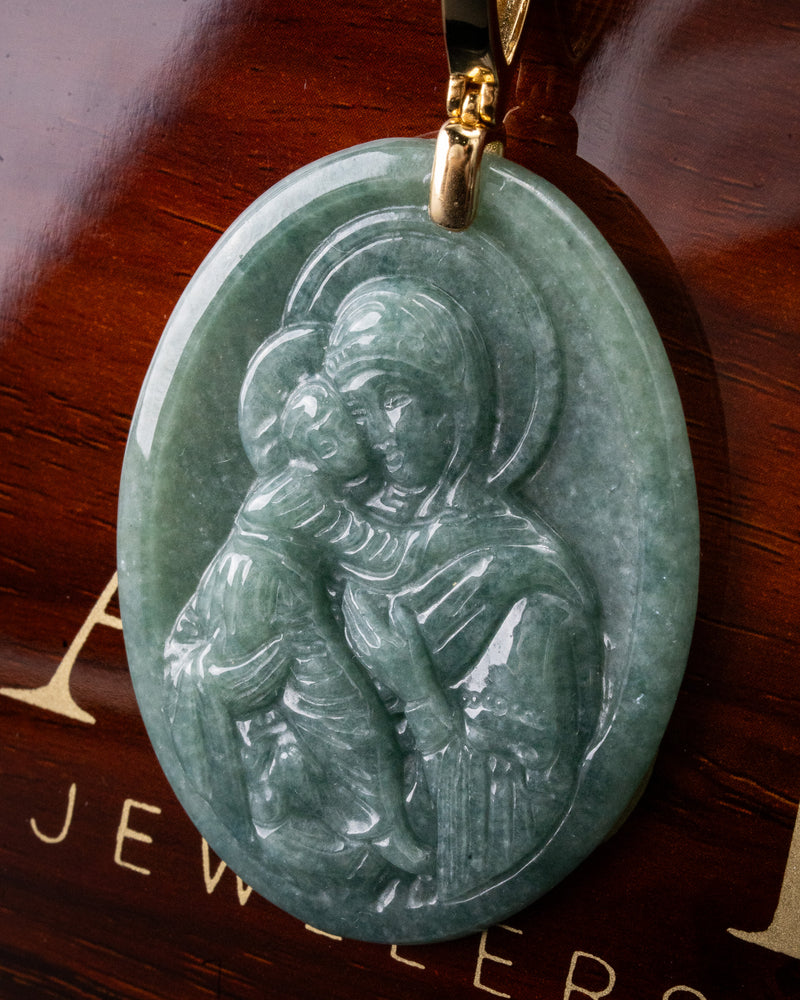 Virgin Mary & Baby Jesus Jade Pendant