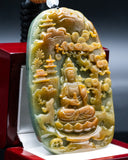 TWO-TONE MEDITATING FORREST BUDDHA JADE PENDANT