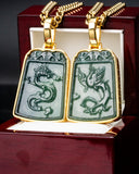 Couples set Golden Lucky Coin Border Dragon/Phoenix Pendants